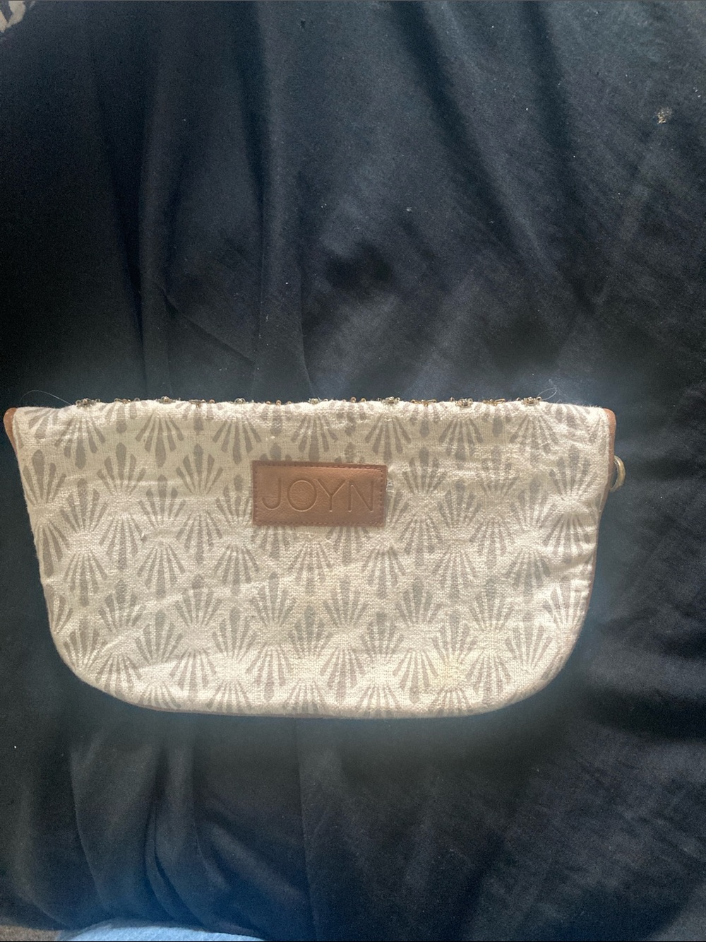 JOYN Cream Patterned Cosmetic Pouch